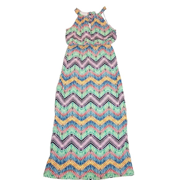 Emma & Michele Dresses & Skirts - Emma & Michele Geometric Maxi Dress Sleeveless Tie Neck Multicolor Large 27459